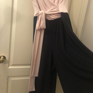 Deep V Neck Black and Pink Jumpsuit